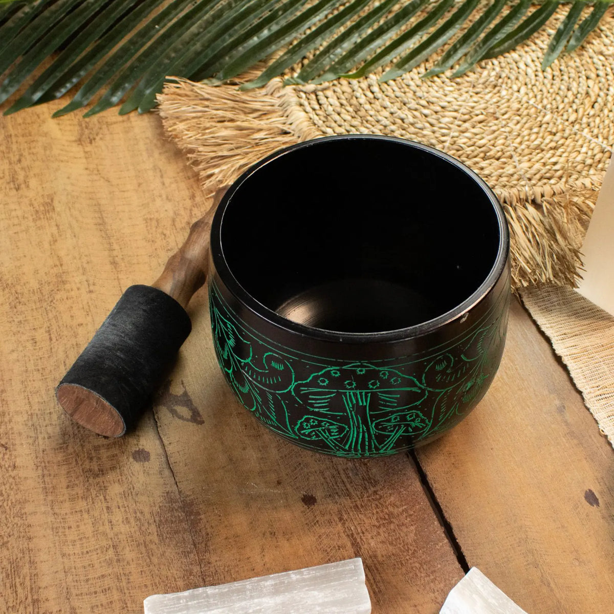 Cauldron Singing Bowl - Magic Mushroom Design - Green 15cm