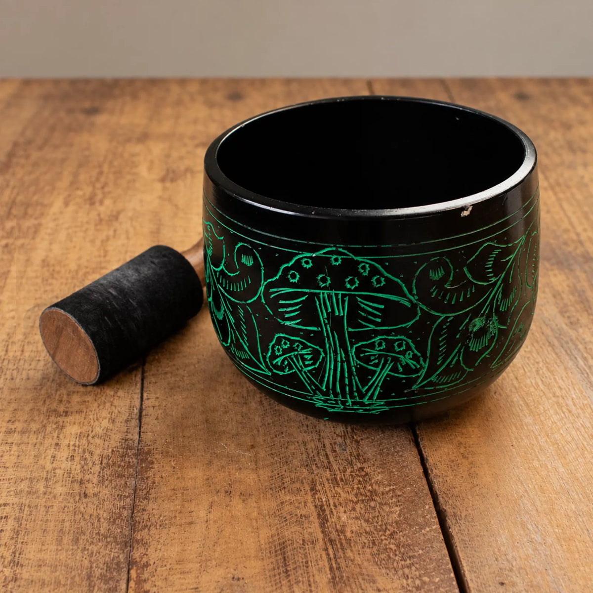 Cauldron Singing Bowl - Magic Mushroom Design - Green 15cm