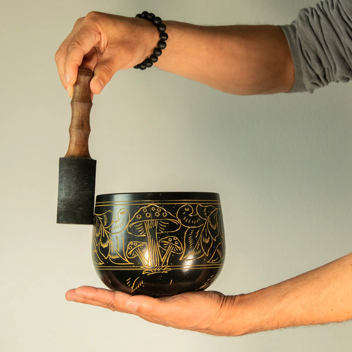 Cauldron Singing Bowl - Magic Mushroom Design - Yellow 15cm