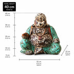Vintage Mint Hand Carved Buddha Statue - 40cm - Happy Buddha sitting cross-legged with a distressed mint and brown finish, detailed carving, and a beaded necklace.