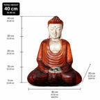 Hand Carved Buddha Statue - 40cm Hand Down depicting a seated Buddha with peaceful expression, detailed in warm wood tones and intricate carving, perfect Buddha decor.