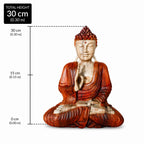 Hand Carved Buddha Statue - 30cm Teaching Transmission showing a seated Buddha figure with detailed carving and reddish-brown robe in a meditative pose.