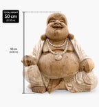 Happy Buddha - Whitewash 50cm hand carved resin Buddha statue with a joyful expression, seated pose, and detailed whitewash finish, perfect for Buddha decor.
