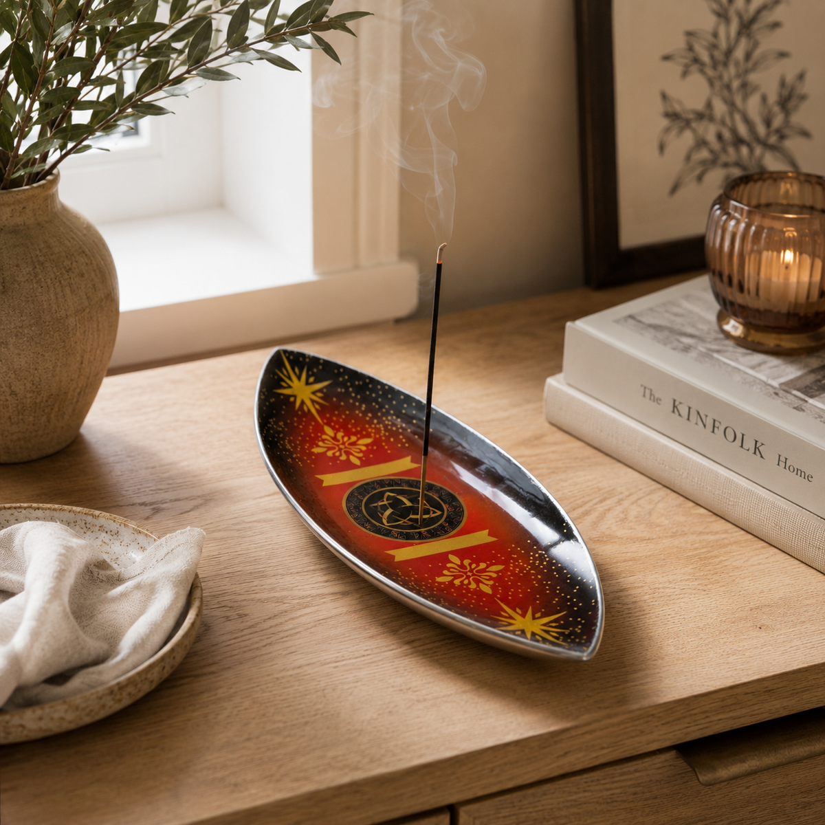 Enamel Incense Bowl - Polished Aluminium - Pagan Triquetra