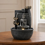 Buddha Tabletop Indoor Water Fountain Feature - 19x19x28cm - Buddha, Lotus Flower Cascading Potsx