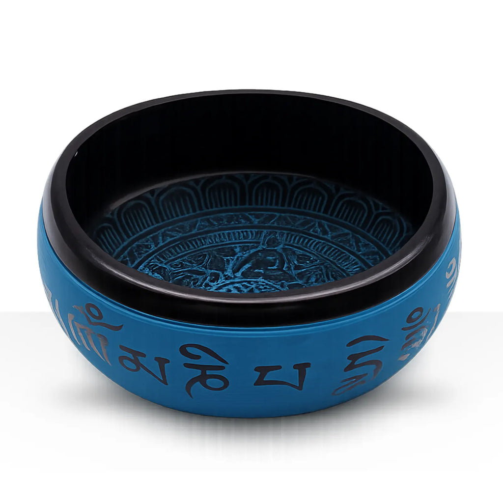 Earth Powder Singing Bowl - Blue Mantra Five Buddha - 16cm
