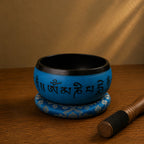 Earth Powder Tibetan Buddhist Singing Bowl - Blue Mantra Five Buddha - 16cm