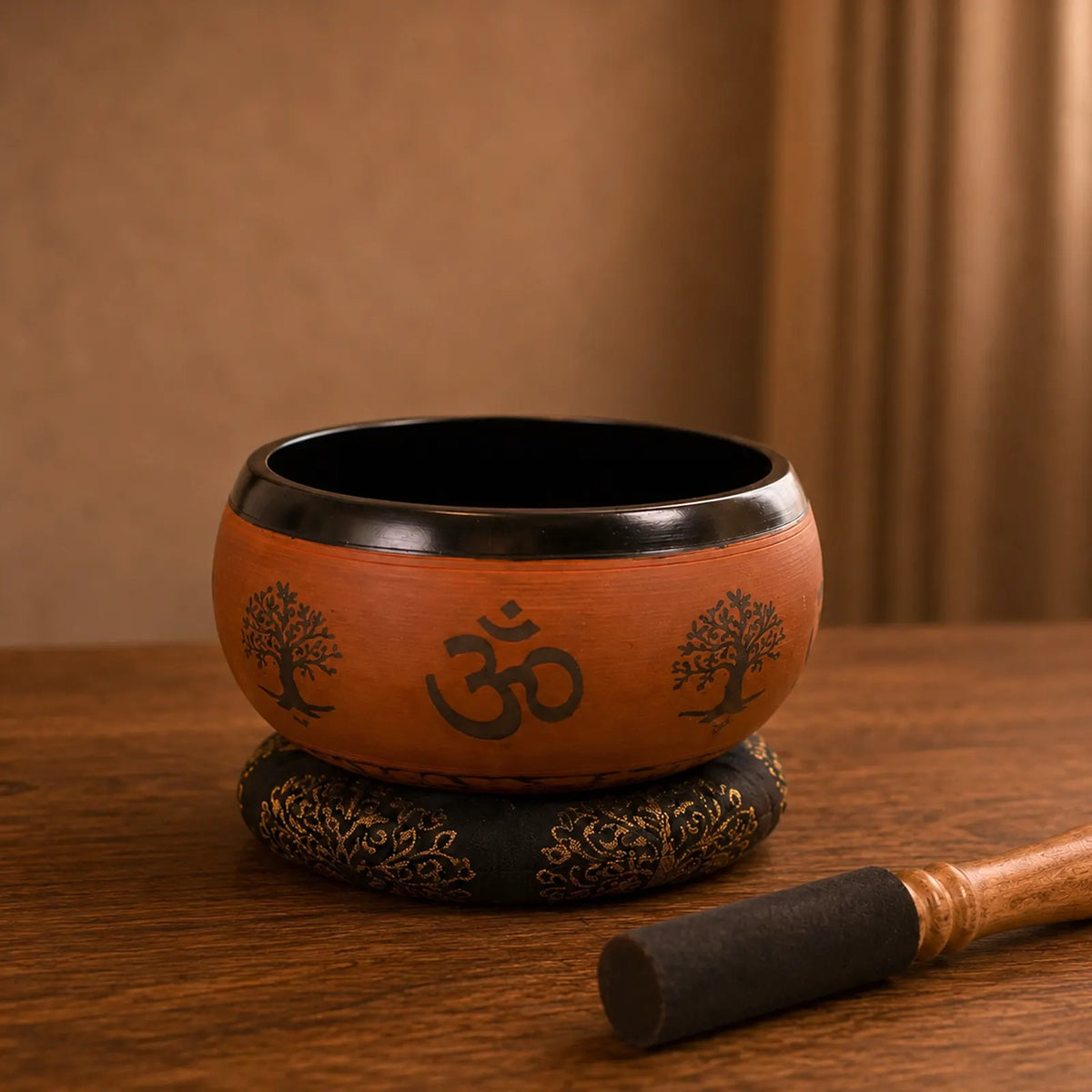 Earth Powder Tibetan Buddhist Singing Bowl - Clay Om  Buddha - 16cm