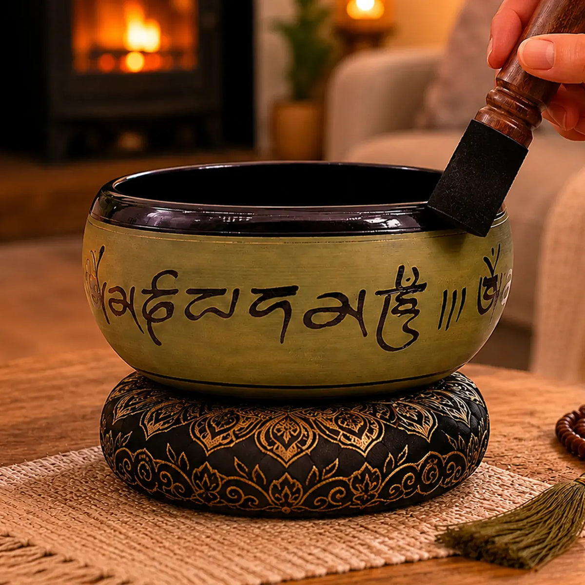 Earth Powder Tibetan Buddhist Singing Bowl - Mantra Five Buddha - 16cm