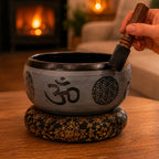 Earth Powder Tibetan Buddhist Singing Bowl - Om Five Buddha - 16cm