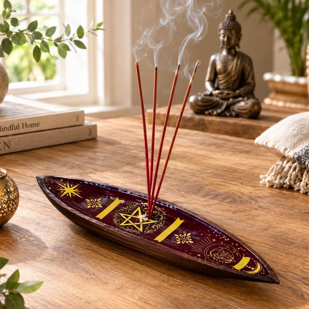 Enamel Incense Bowl - Mango Wood - Pentagon