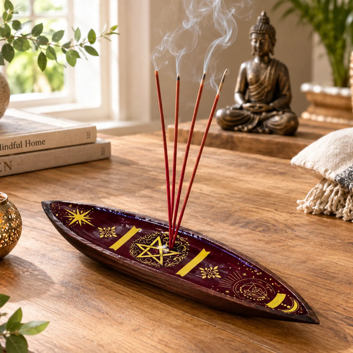Enamel Incense Bowl - Mango Wood - Pentagon