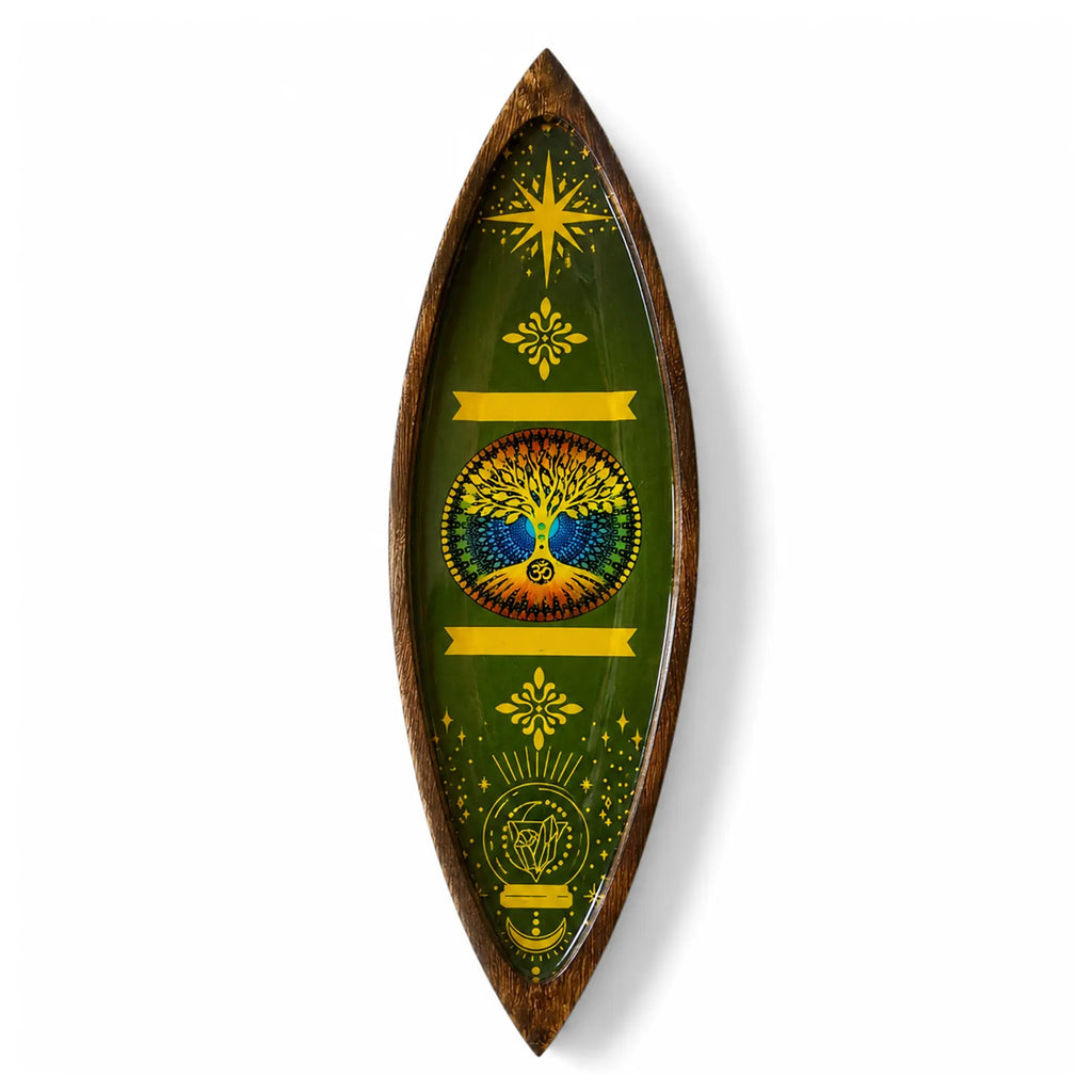 Enamel Incense Bowl - Mango Wood - Tree of Life
