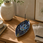 Enamel Incense Bowl - Polished Aluminium - Blue Hamsa