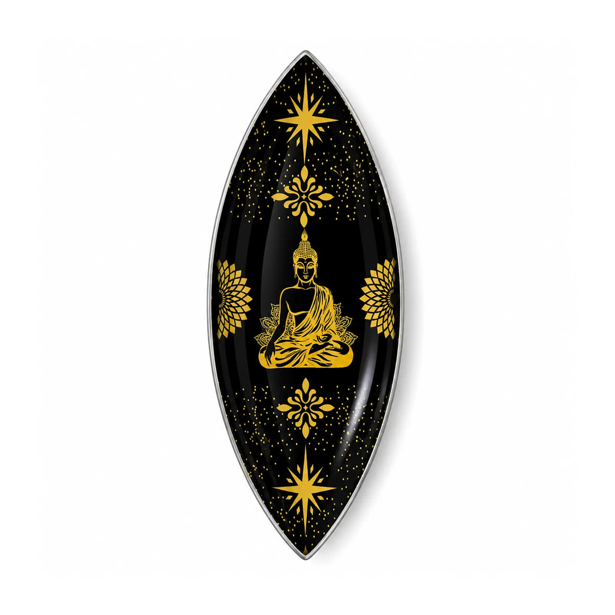 Enamel Incense Bowl - Polished Aluminium - Gold & Black Buddha