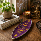 Enamel Incense Bowl - Polished Aluminium - Purple Sun & Moon Phases