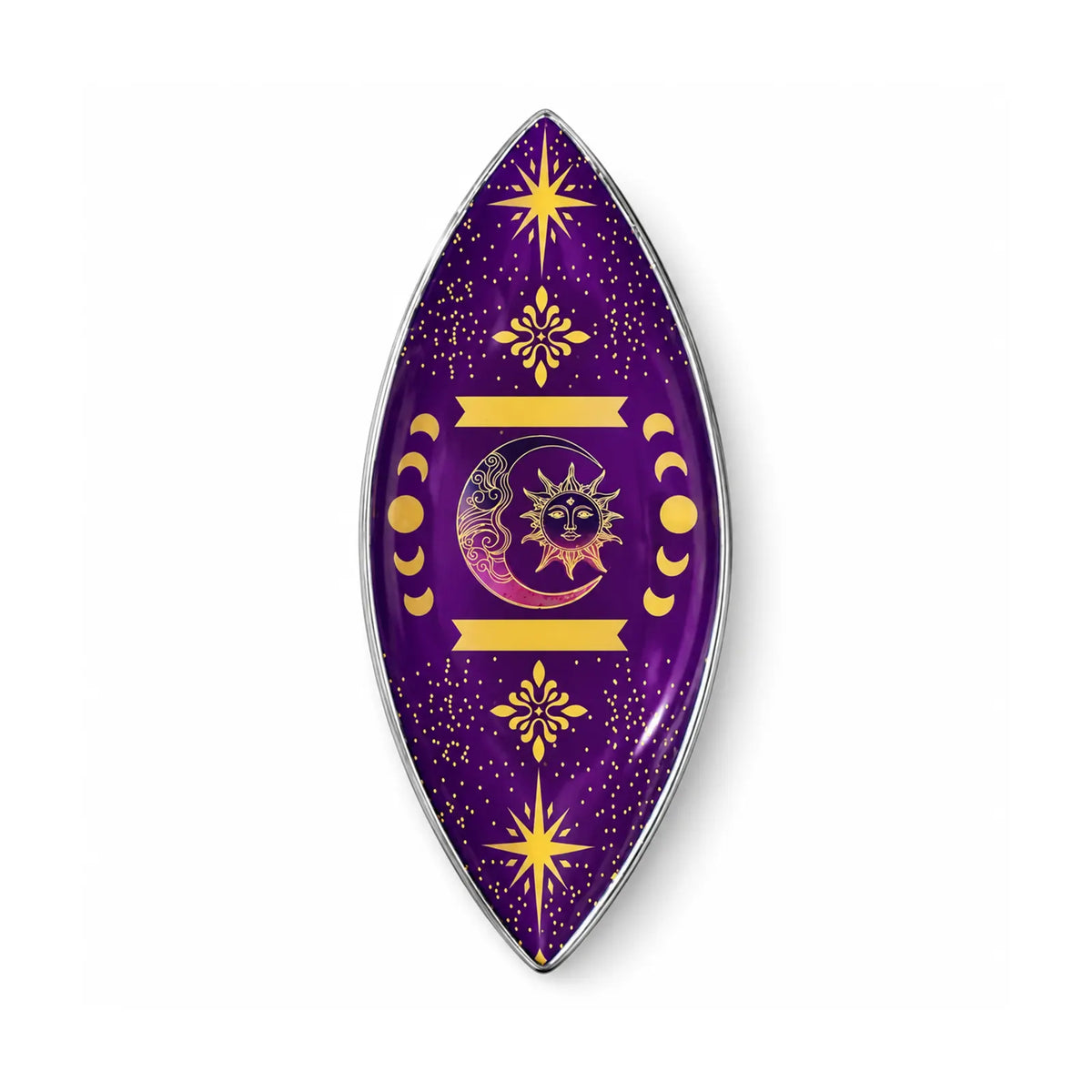 Enamel Incense Bowl - Polished Aluminium - Purple Sun & Moon Phases
