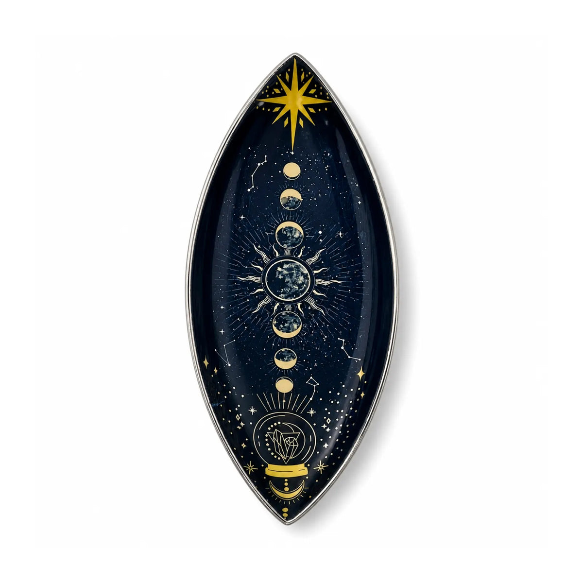 Enamel Incense Bowl - Polished Aluminium - Zodiac Moon Phases