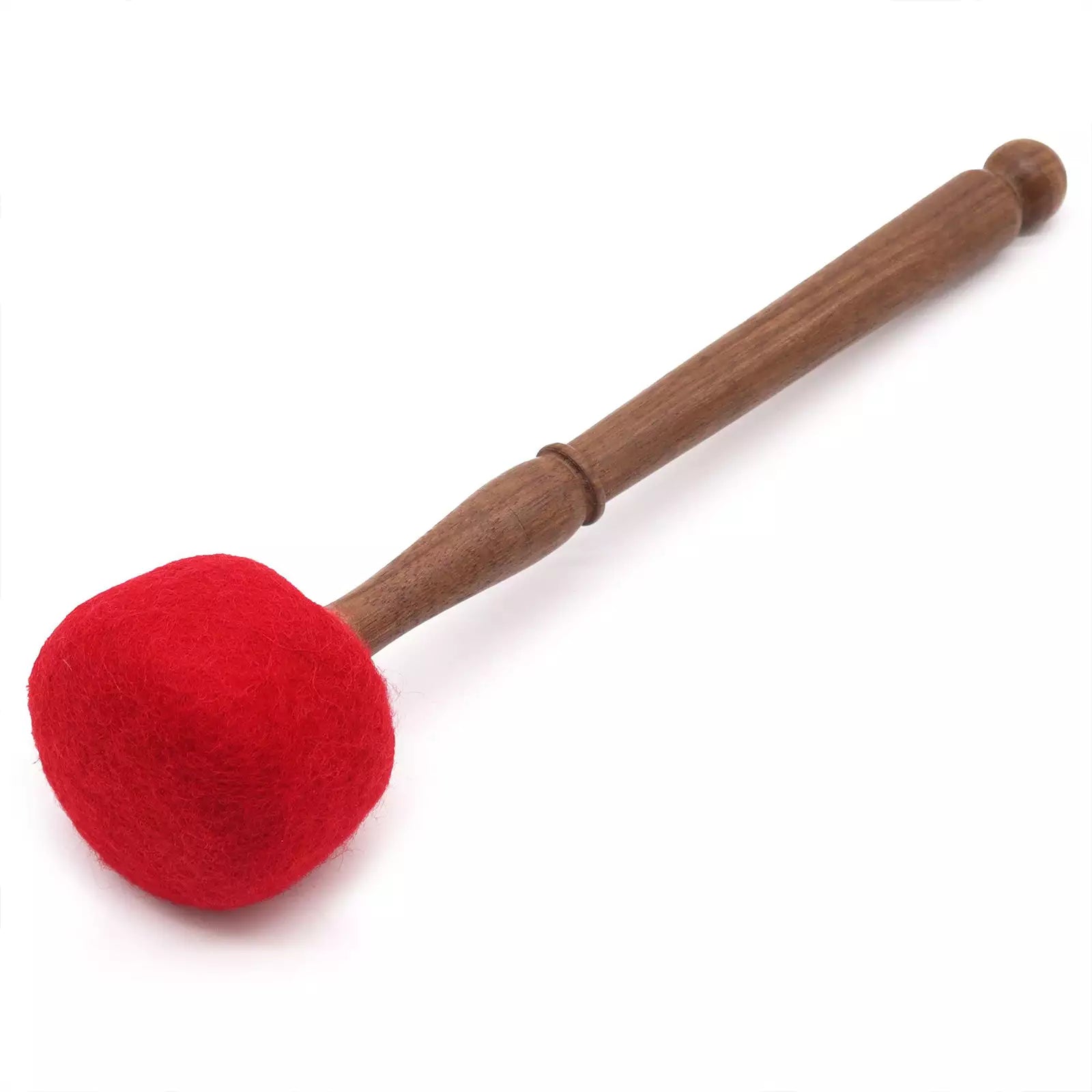 Red mallet with a wooden handle on a white background