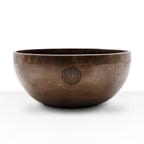 Extra Large Indian Moon Phase Singing Bowl - (approx 1500g) - 22cm made of polished brass with a subtle engraved circular design on the side, simple and elegant meditation bowl.