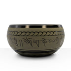 Extra Loud - Singing Bowl - Five Buddha with intricate black script and decorative patterns on a bronze-colored surface, ideal for meditation and spiritual décor.