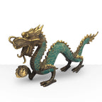 Fengshui - Med Dragon with Ball - 27cm featuring a detailed bronze and turquoise resin dragon sculpture holding a ball, perfect for adding elegant Fengshui decor.