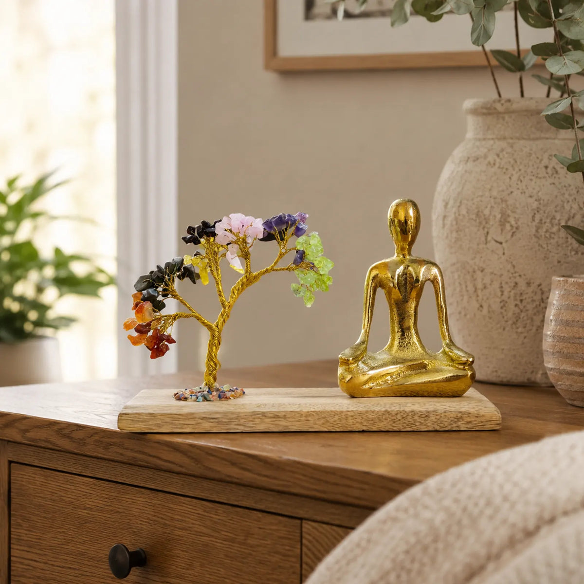 Gemstone Yoga Garden - Mudra Pose - Seven Chakra Tilted Tree with 100 Chipstones