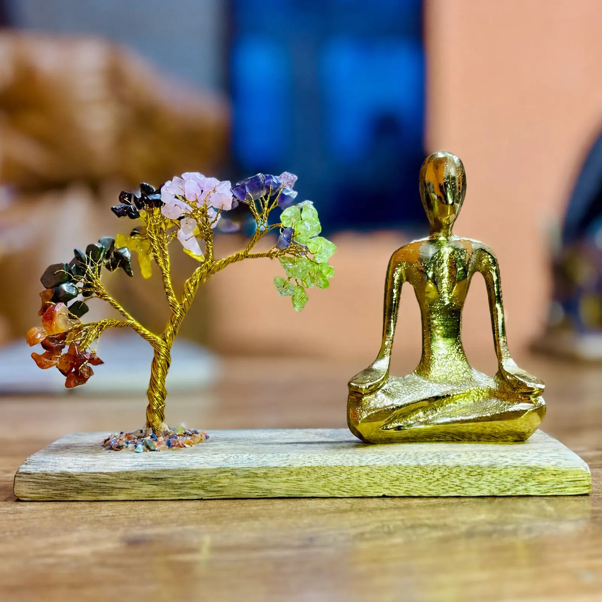 Gemstone Yoga Garden - Mudra Pose - Seven Chakra Tilted Tree with 100 Chipstones