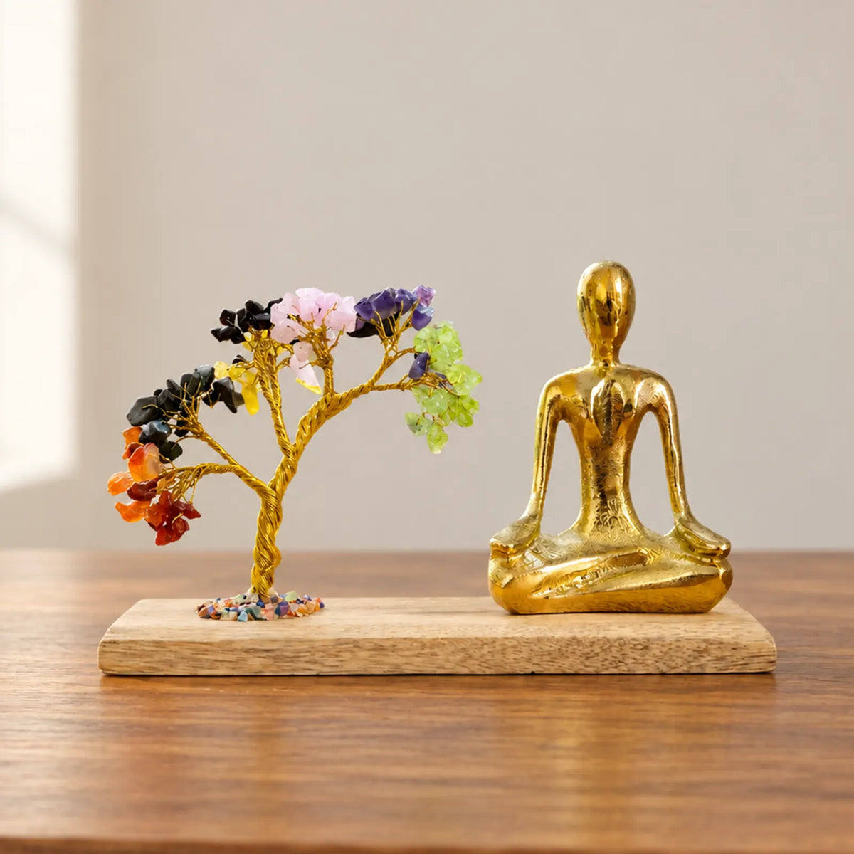 Gemstone Yoga Garden - Mudra Pose - Seven Chakra Tilted Tree with 100 Chipstones