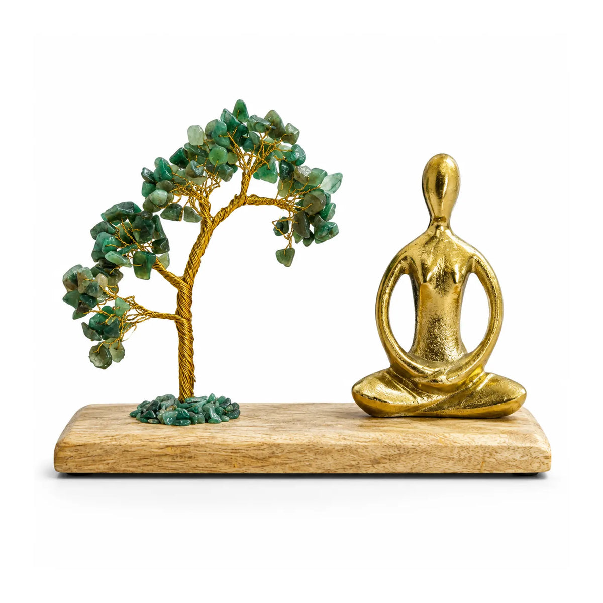 Gemstone Yoga Garden - Padmasana Pose - Green Aventurine Tilted Tree with 100 Chipstones