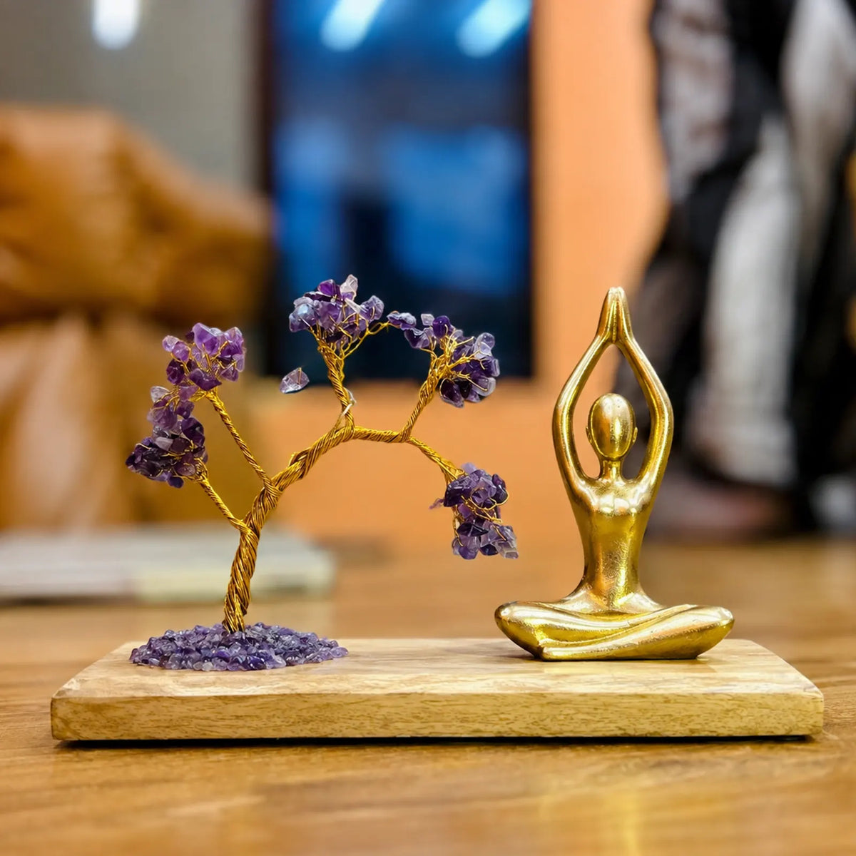 Gemstone Yoga Garden - Sukhasana Pose - Amethyst Tilted Tree with 100 Chipstones