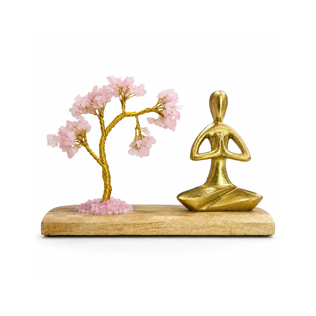 Gemstone Yoga Garden - Namaste Pose - Rose Quartz Tilted Tree with 100 Chipstones