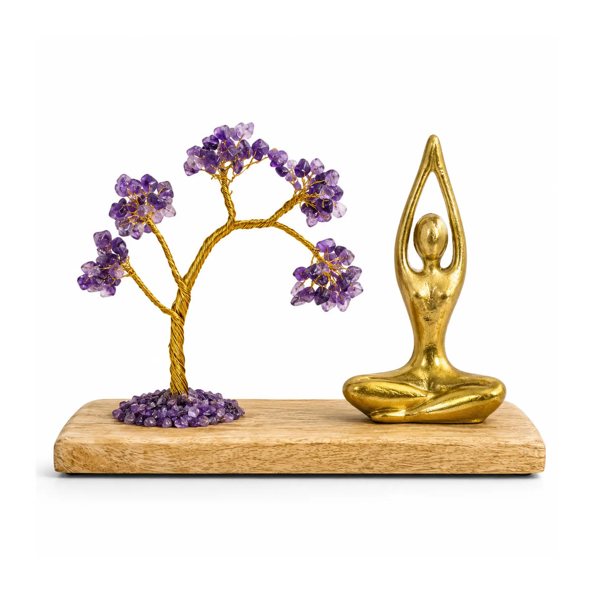Gemstone Yoga Garden - Sukhasana Pose - Amethyst Tilted Tree with 100 Chipstones