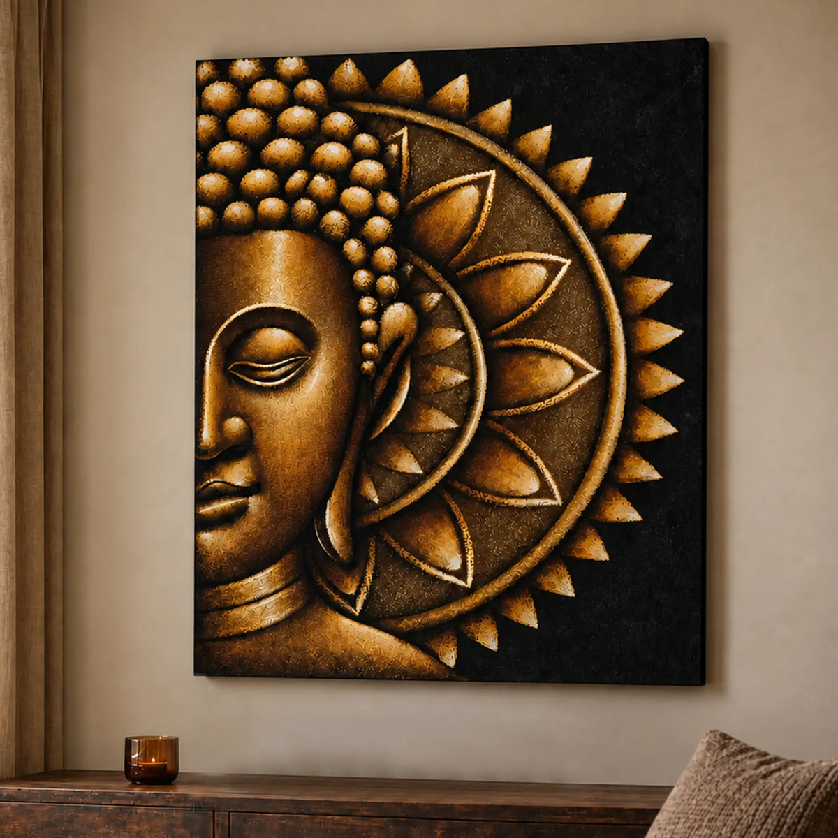 Gold Half Buddha Wall Art Mandala Painting - 60x80cm