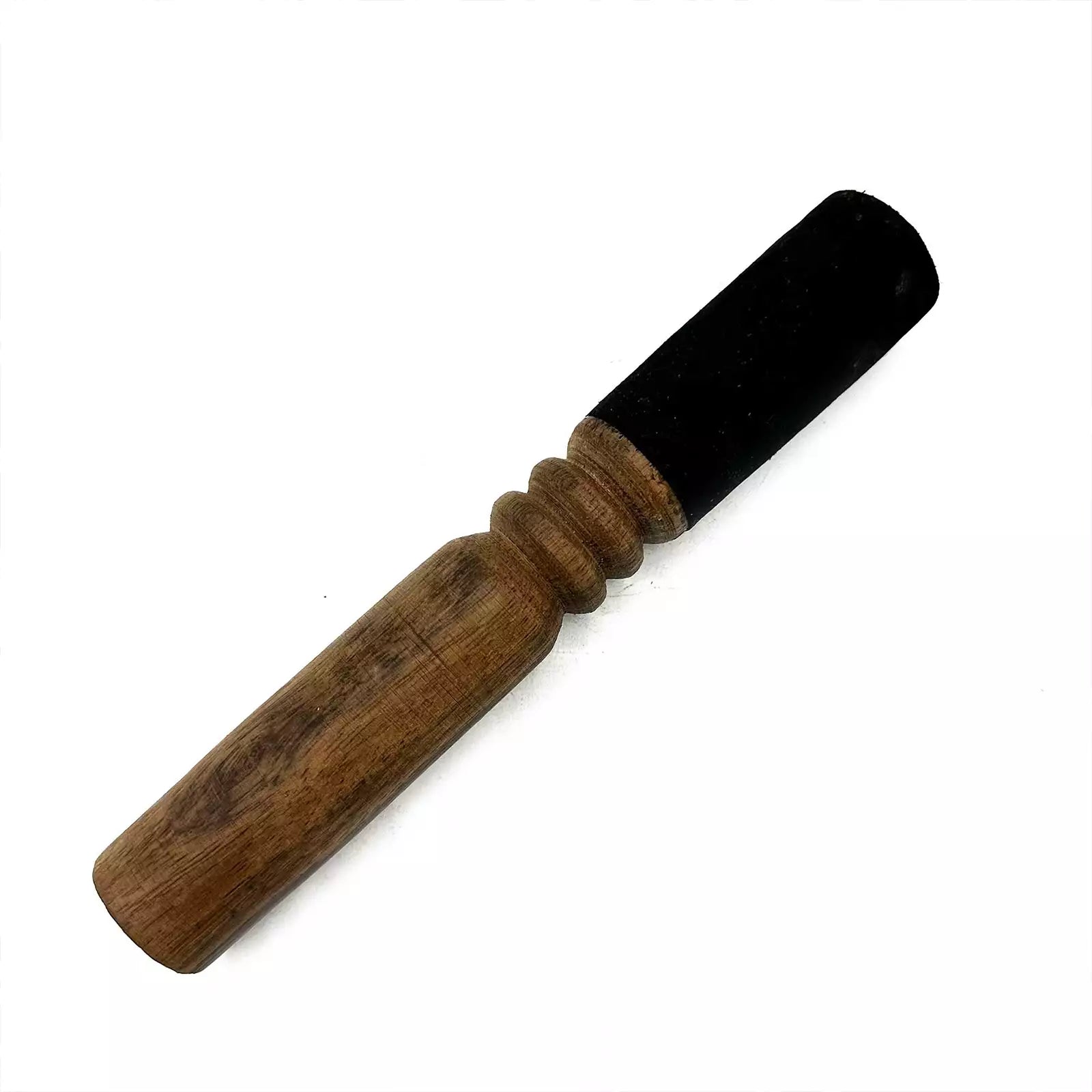 Wooden tool with a black rubber end on a white background