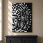 Grey Half Buddha Wall Art Mandala Painting - 60x80cm