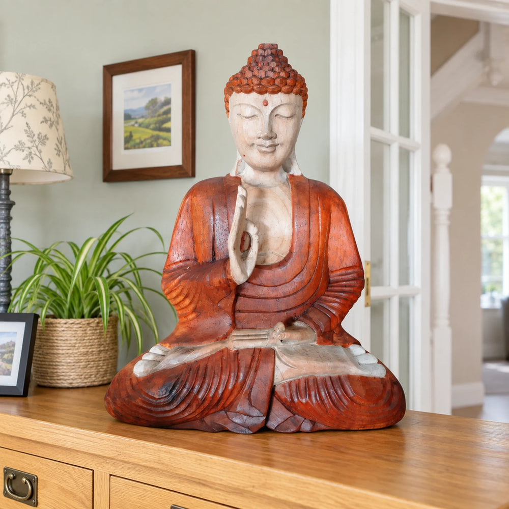 Hand Carved Wooden Buddha Sitting Statue - 60cm Teaching Transmission