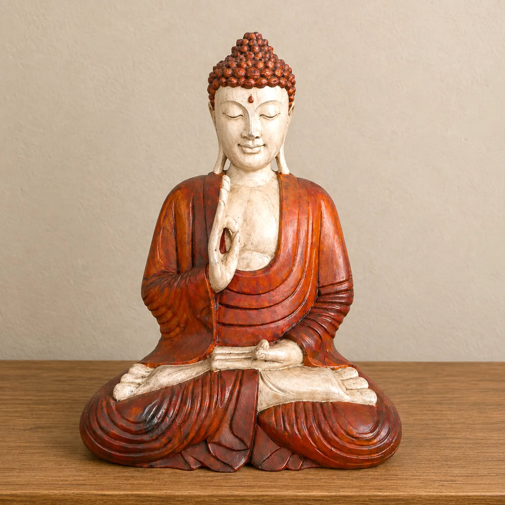Hand Carved Wooden Buddha Sitting Statue - 60cm Teaching Transmission