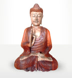 Hand Carved Buddha Statue - 60cm Teaching Transmission depicting a serene seated Buddha with detailed craftsmanship in warm wood tones, ideal for peaceful home decor.