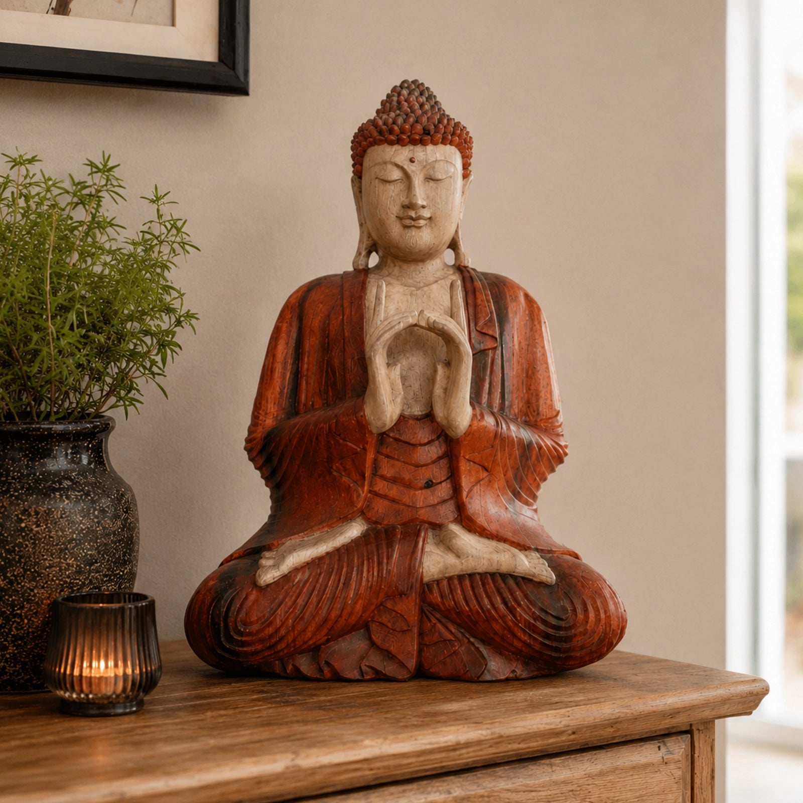 Hand Carved Buddha Statue - 60cm Two Hands