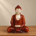 Hand Carved Wooden Buddha Sitting Statue - 30cm Hand Down