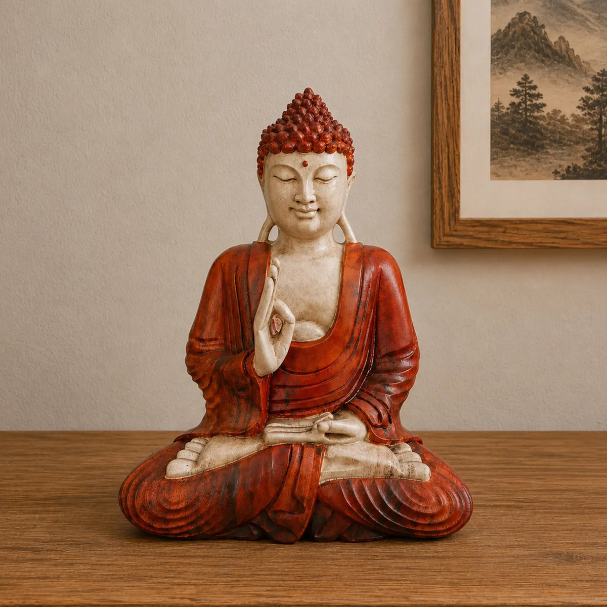 Hand Carved Wooden Buddha Sitting Statue - 60cm Teaching Transmission