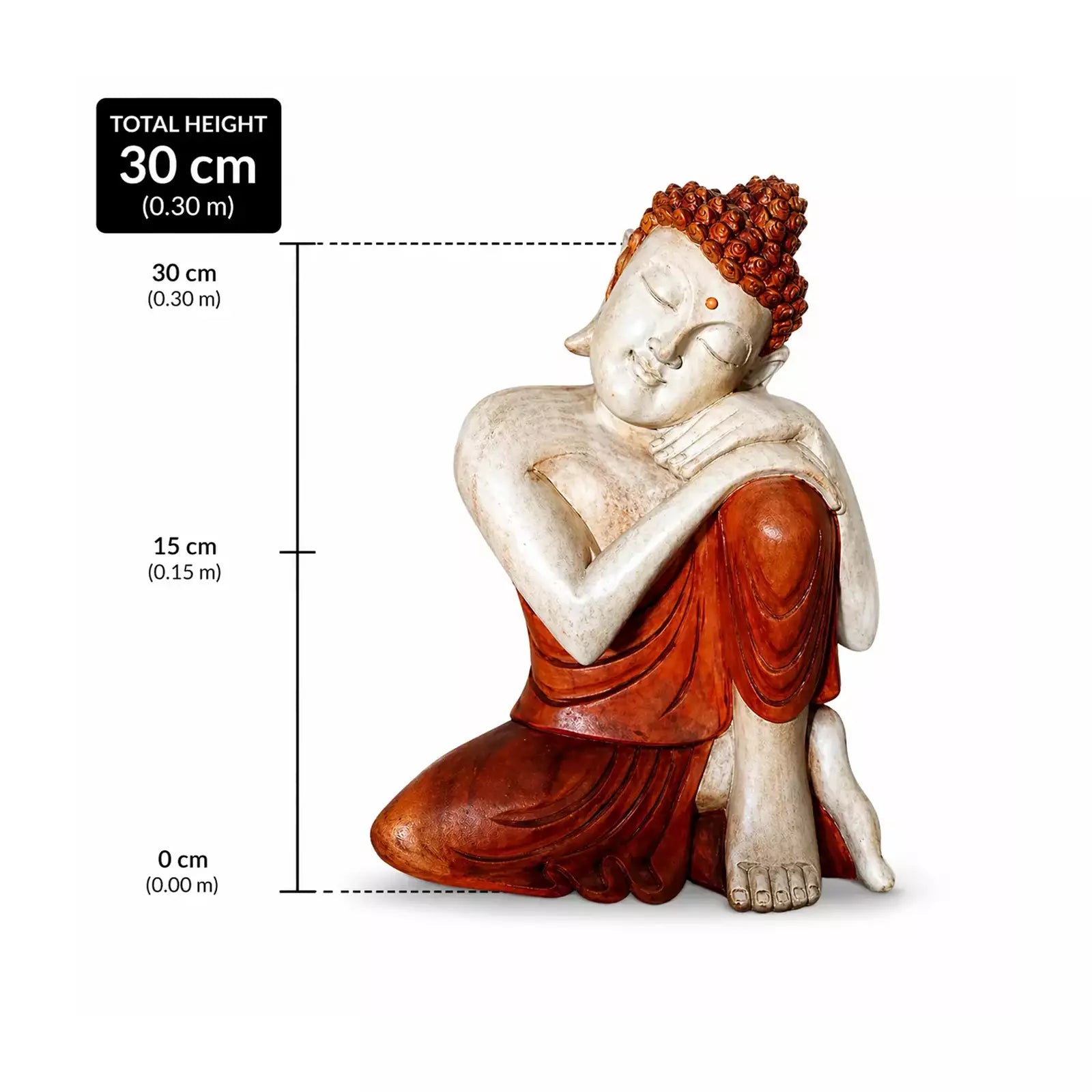 Hand Carved Wooden Buddha Sitting Statue - 30cm Thinking