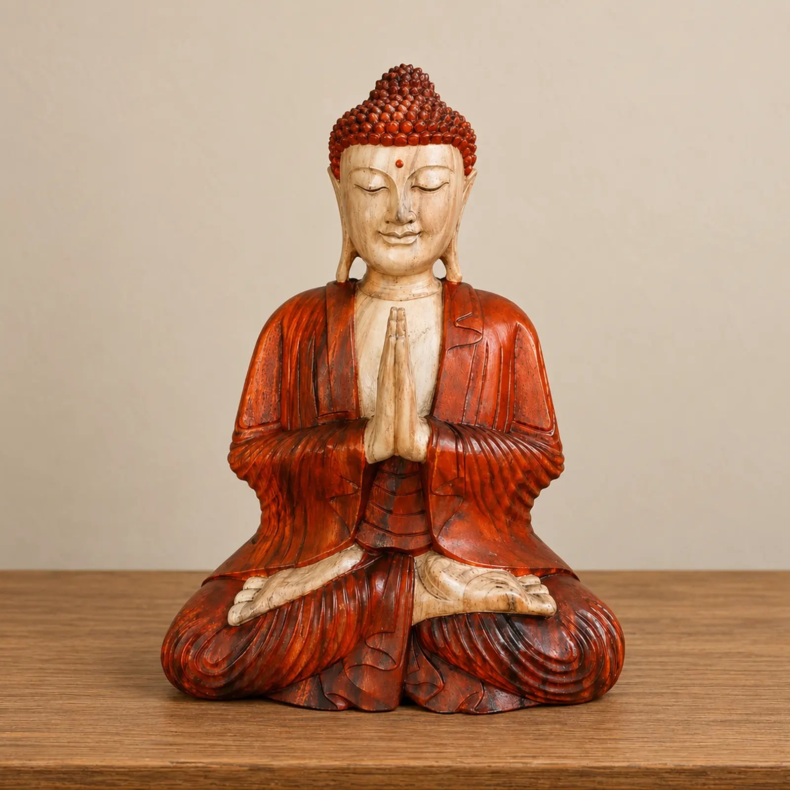 Hand Carved Wooden Buddha Sitting Statue - 30cm Welcome