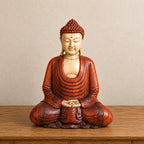 Hand Carved Wooden Buddha Sitting Statue - 40cm Hand Down
