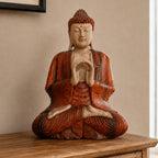 Hand Carved Wooden Buddha Sitting Statue - 60cm Two Hands