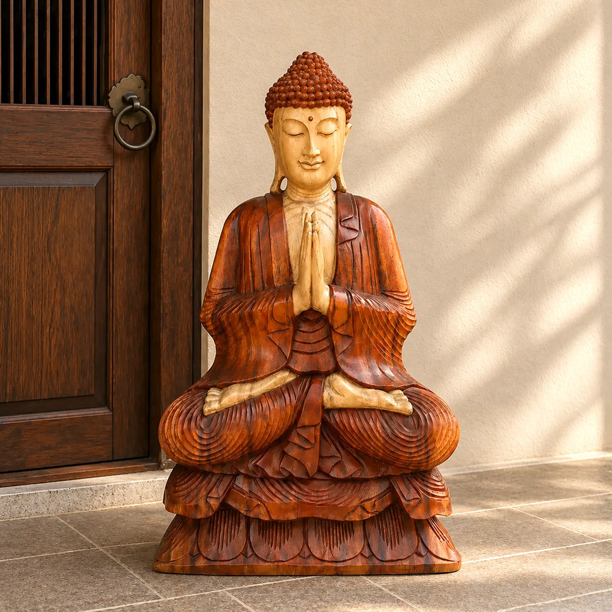 Hand Carved Wooden Buddha Sitting Statue - 80cm Welcome