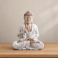 Hand Carved Wooden Buddha Sitting Statue Whitewash - 30cm Teaching Transmission