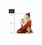 Hand Carved Wooden Buddha Statue - 25cm Thinking, featuring a serene seated Buddha with detailed carving and a reddish-brown robe, ideal for Buddha decor or meditation spaces.