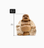 Hand Carved Wooden Happy Buddha - Whitewash 30cm showing detailed craftsmanship of a smiling Buddha figure with whitewashed robe and beaded necklace, ideal Buddha decor.